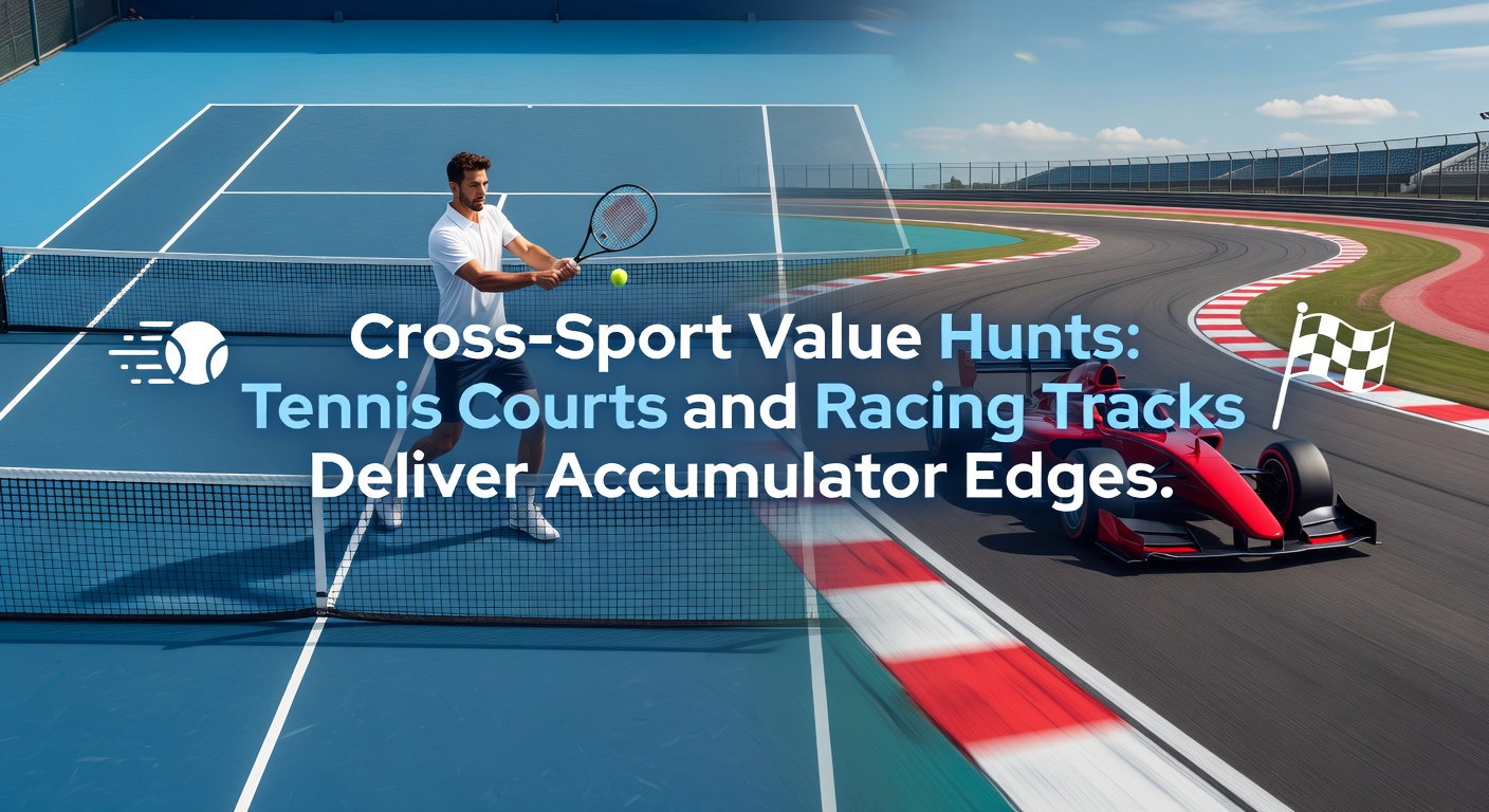 Split image showing tennis net on one side and horse racing starting gate on the other, symbolizing cross-sport accumulator synergy