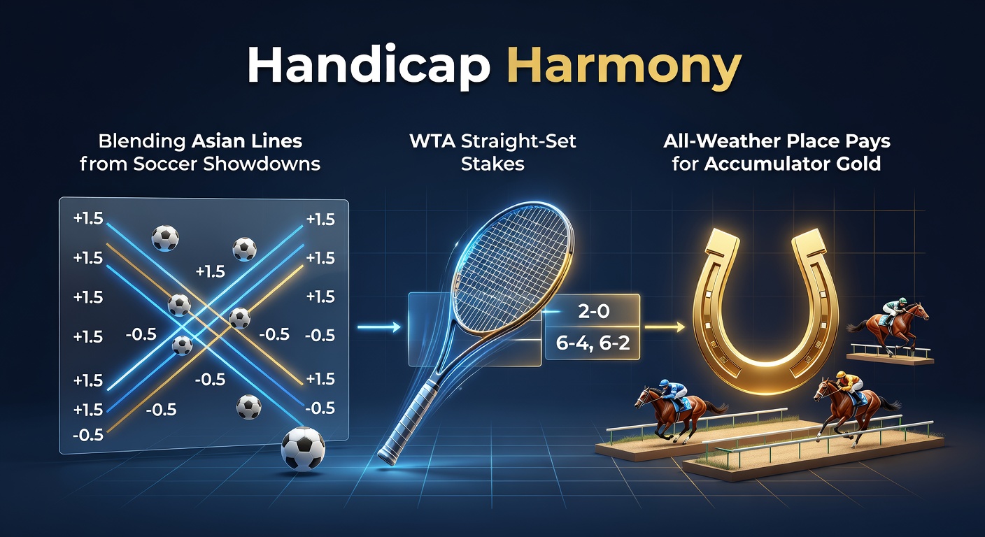Soccer pitch action merges with tennis court intensity and all-weather racing track speed, illustrating blended accumulator strategies