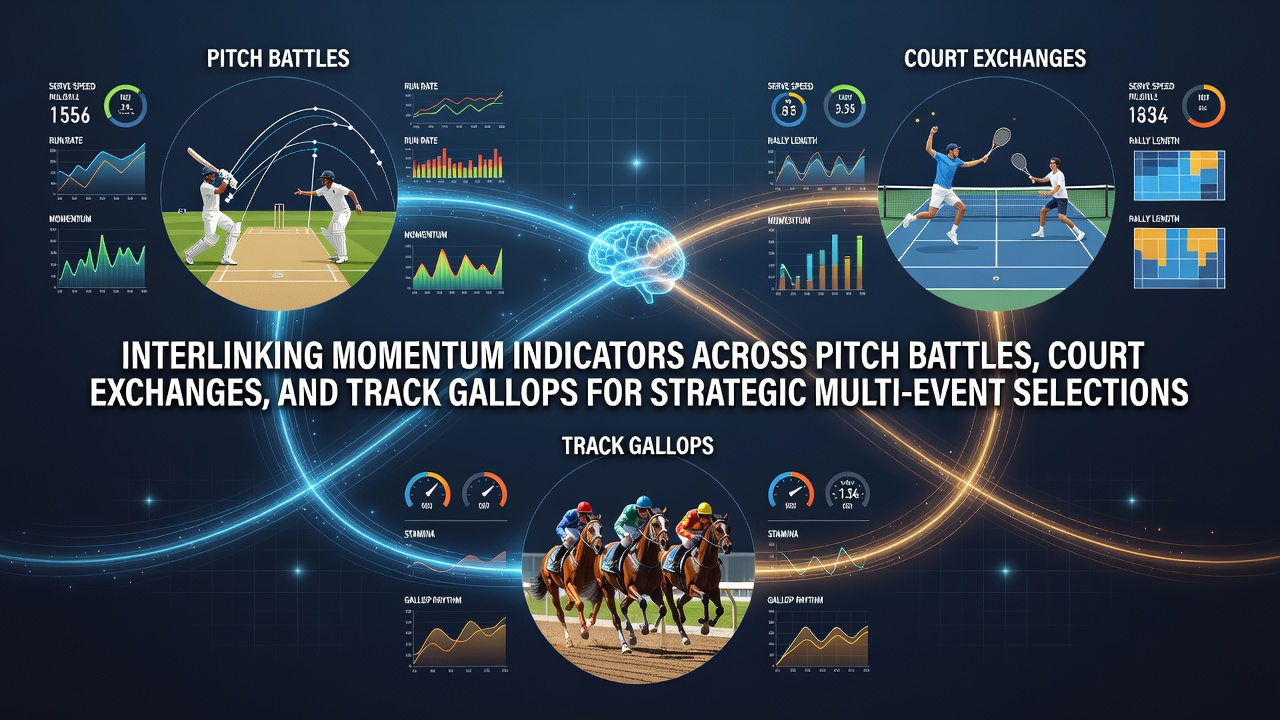 Visual representation of momentum indicators connecting soccer, tennis, and horse racing events