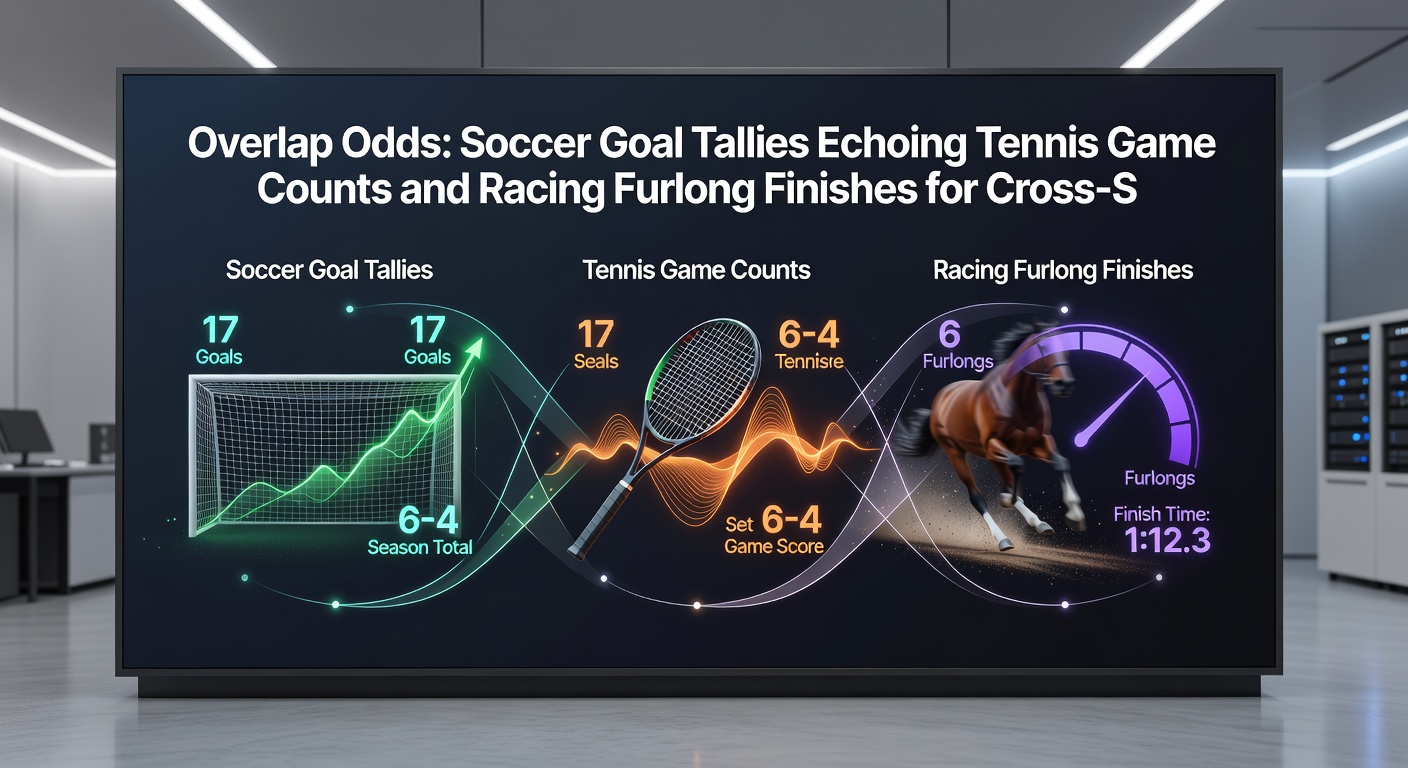 Visual chart illustrating statistical overlaps between soccer goal distributions, tennis game totals per set, and horse racing positions at key furlongs