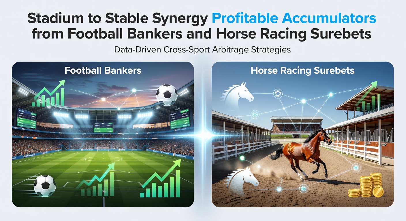 Dynamic split image of a soccer player celebrating a goal beside a jockey urging a horse across the finish line, illustrating accumulator fusion of football and racing bets